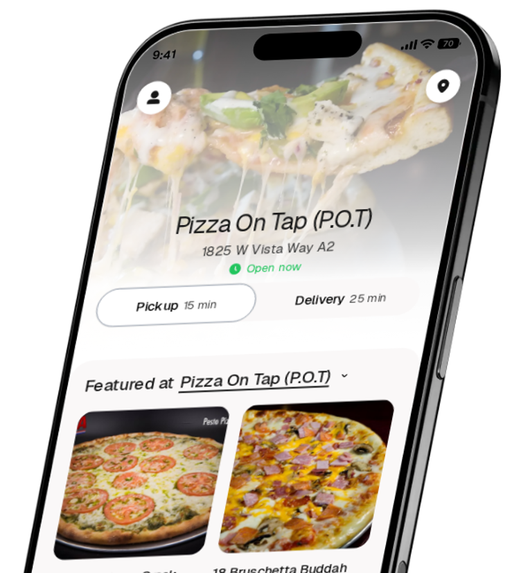Pizza On Tap (P.O.T) app preview